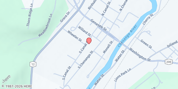 Map showing Greene Pasture Ranch Farm Stand at 13 South Canal Street, Greene, NY