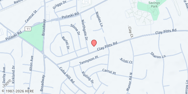 Map showing St. Francis of Assisi R.C. Church at 29 Clay Pitts Rd., Greenlawn, NY