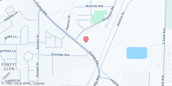 Map showing OLD TIME BAPTIST FOOD PANTRY at 5599 Camp Road, Hamburg, NY