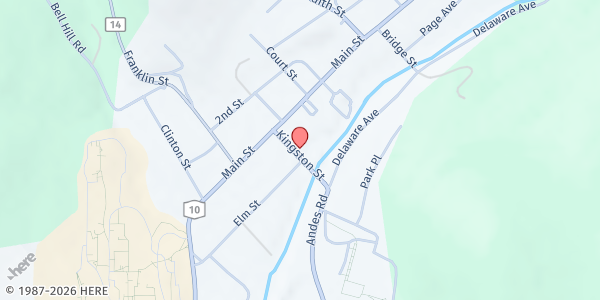 Map showing Hamden Food Bank at 35430 State Highway 10, Hamden, NY
