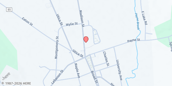 Map showing Friendship Inn Soup Kitchen at 12 1/2 Madison Street, Hamilton, NY