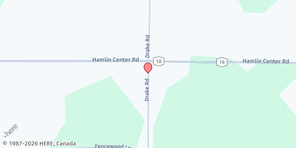 Map showing Brightlys Farms Farm Stand at 525 Drake Road, Hamlin, NY