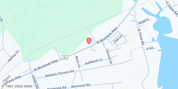 Map showing Long Island Cares East End Humanitarian Center at 286 West Montauk Highway Unit F, Hampton Bays, NY