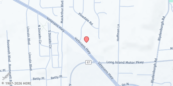 Map showing Hauppauge Public Library at 1373 Veterans Memorial Highway, Hauppauge, NY
