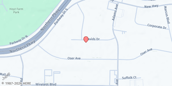 Map showing Long Island Cares The Veterans Project at 75 Davids Drive, Hauppauge, NY