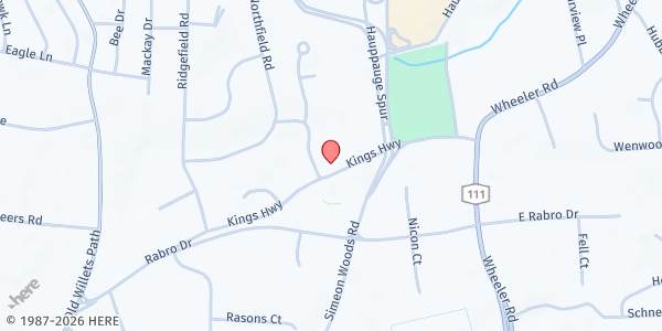 Map showing St. Thomas More Parish Outreach at 119 Kings Highway, Hauppauge, NY