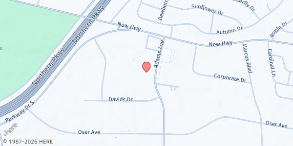 Map showing Stony Brook WIC Hauppauge at 60 Adams Ave - Suite 105, Hauppauge, NY