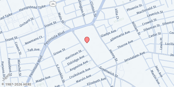 Map showing ABGS Hempstead Middle School at 70 Greenich Street, Hempstead, NY