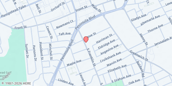 Map showing Abundant Life Ministries at 114 S Franklin St., Hempstead, NY