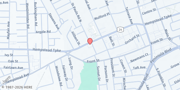 Map showing Agape Ministries Food Pantry at 50 Fulton Avenue, Hempstead, NY