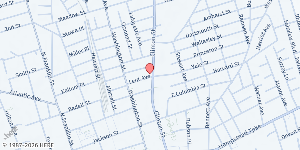 Map showing Agape Ministries, Inc. at 281 Clinton St, Hempstead, NY