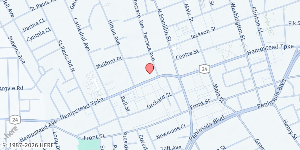 Map showing EAC-Meals on Wheels at 175 Fulton Avenue, Hempstead, NY