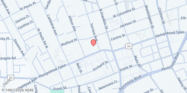 Map showing EAC Network Nutrition & Wellness Pantry at 175 Fulton Ave, Hempstead, NY