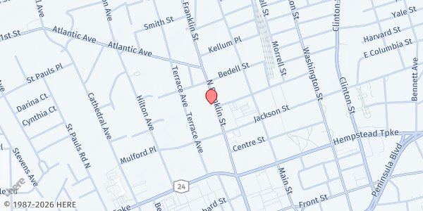 Map showing Faith Baptist Church at 147 N Franklin St., Hempstead, NY
