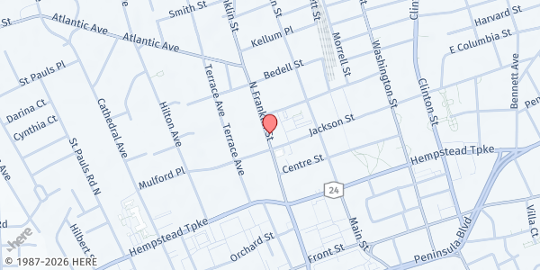 Map showing Family and Children's Association at 126 N Franklin St, Hempstead, NY
