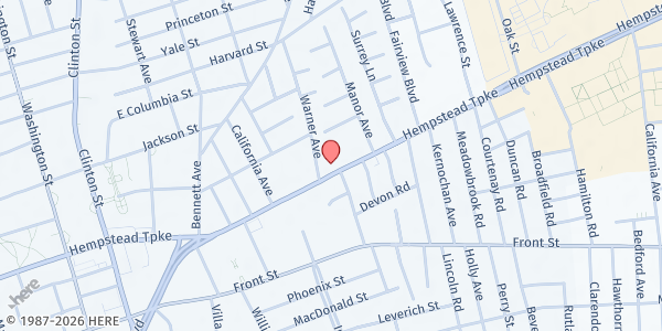 Map showing Harmony Healthcare at 619 Fulton Avenue, Hempstead, NY