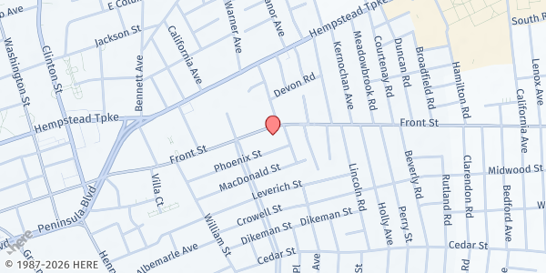 Map showing Hempstead AOG/Open Arms FP at 622 Front Street, Hempstead, NY