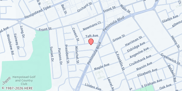 Map showing Mary Brennan INN at 100 Madison Ave, Hempstead, NY