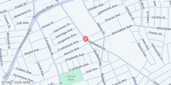 Map showing New Jerusalem Church SDA at 181 Greenwich Street, Hempstead, NY