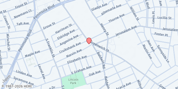 Map showing New Jerusalem SDA at 181 Greenwich Street, Hempstead, NY