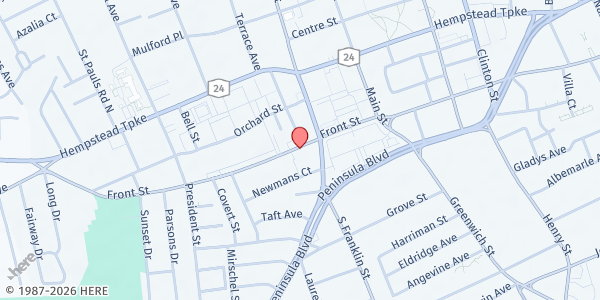 Map showing Rehoboth Fellowship Center at 232 Front St, HEMPSTEAD, NY