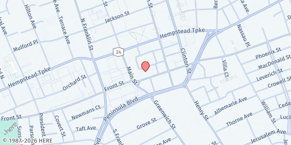 Map showing St. Georges Church Food Pantry at 319 Front Street, Hempstead, NY