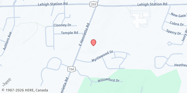 Map showing Rush Henrietta Kicking Hunger School Food Pantry at 3288 East Henrietta Road, Henrietta, NY