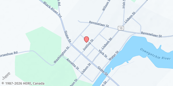 Map showing Heuvelton - Food$en$e Site at 18 York Street, Heuvelton, NY