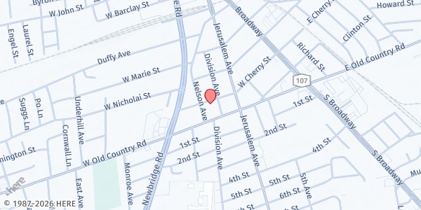Map showing Hicksville United Methodist Church Food Pantry at 113 West Cherry Street, Hicksville, NY