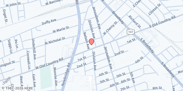 Map showing Hicksville United Methodist Church Food Pantry at 130 W. Old Country Road, Hicksville, NY