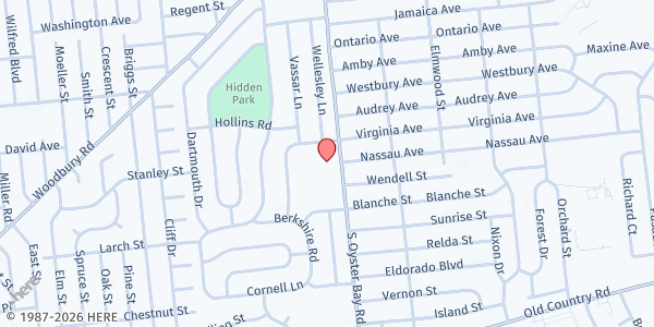 Map showing Our Lady of Mercy Food Pantry at 500 S Oyster Bay Rd, Hicksville, NY