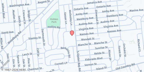 Map showing Our Lady of Mercy R.C. Church at 500 S Oyster Bay Rd, Hicksville, NY