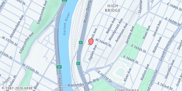 Map showing Highbridge Community Life Cent at 979 Ogden Avenue, Highbridge, NY