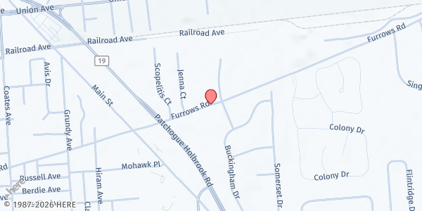 Map showing Abundant Life Church of God at 440 Furrows Rd, Holbrook, NY