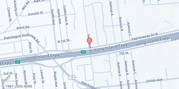 Map showing Sachem Public Library at 105 Holbrook Road, Holbrook, NY