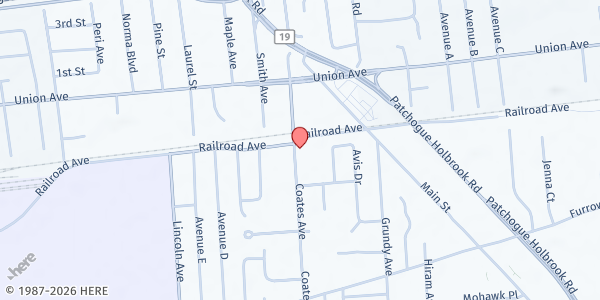 Map showing St. John's Lutheran Church - Holbrook at 1675 Coates Avenue, Holbrook, NY