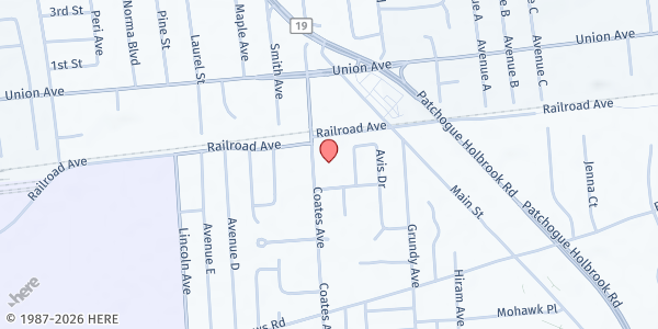 Map showing St. John's Lutheran Food Pantry at 1675 Coates Avenue, Holbrook, NY