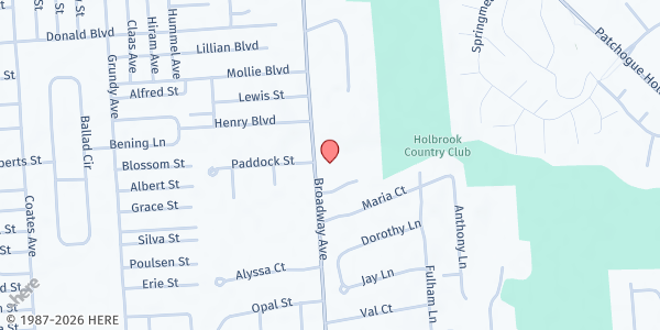 Map showing The Holbrook Hope Ministry FP at 1123 Broadway Ave, Holbrook, NY