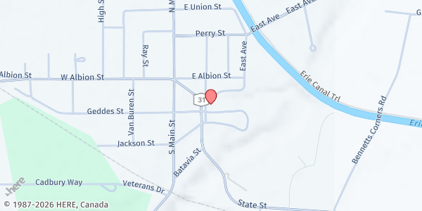 Map showing Eastern Orleans Community Center at 75 Public Square, Holley, NY