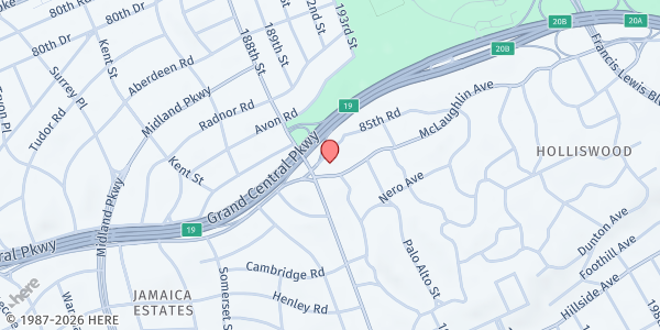 Map showing BAIT-UL-ZAFAR Food Pantry Distribution Point at 188-15 McLaughlin Avenue, Hollis, NY