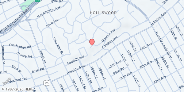 Map showing MUNA Center of Jamaica at 195-196 Dunton Avenue, Hollis, NY