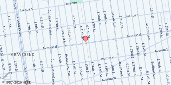 Map showing Happyhouse Adult Day Care Center at 1602 Avenue U, Homecrest, NY