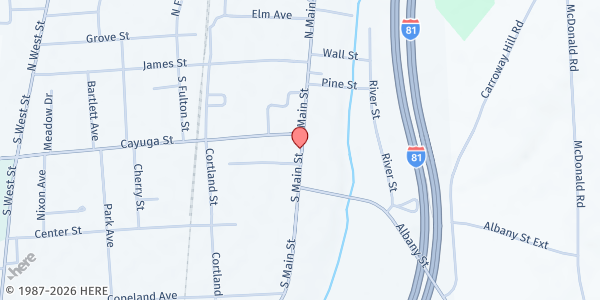 Map showing Homer Center for the Arts at 72 South Main Street, Homer, NY