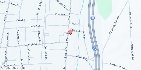 Map showing Phillips Free Library at 37 South Main St., Homer, NY