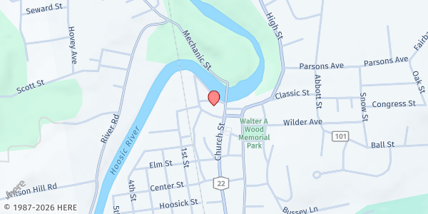 Map showing Hoosick Area Church Association at 26 John St, Hoosick Falls, NY