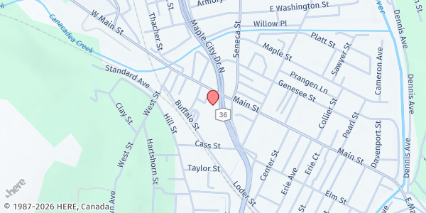 Map showing C.C. Steuben/Livingston - Hornell Food Pantry at 12 Allen Street, Hornell, NY