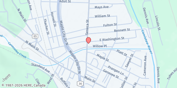 Map showing Salvation Army Food Pantry - Hornell at 95 Seneca St., Hornell, NY