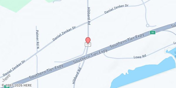 Map showing Tri County Housing Council - Food Distribution Center at 143 Hibbard Rd, Horseheads, NY