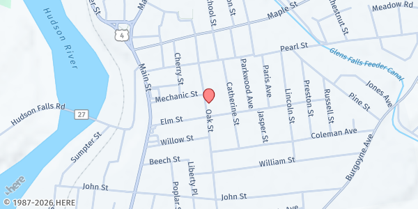 Map showing American Legion Post #83 Whitehall at 78 Oak Street, Hudson Falls, NY