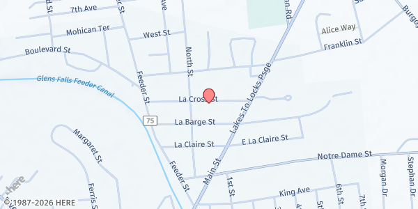 Map showing Newbury Food Shelf at 17 Cross St., Hudson Falls, NY